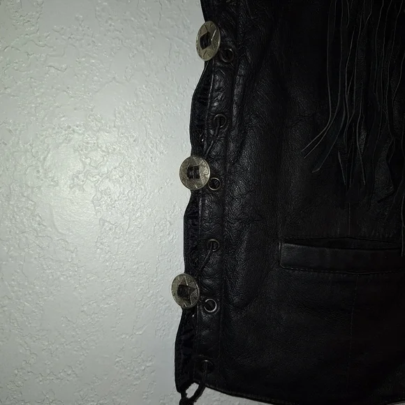 Diamond Plate Genuine Leather Women's Size Medium Motorcycle Vest Fringe,Pockets - Picture 5 of 12